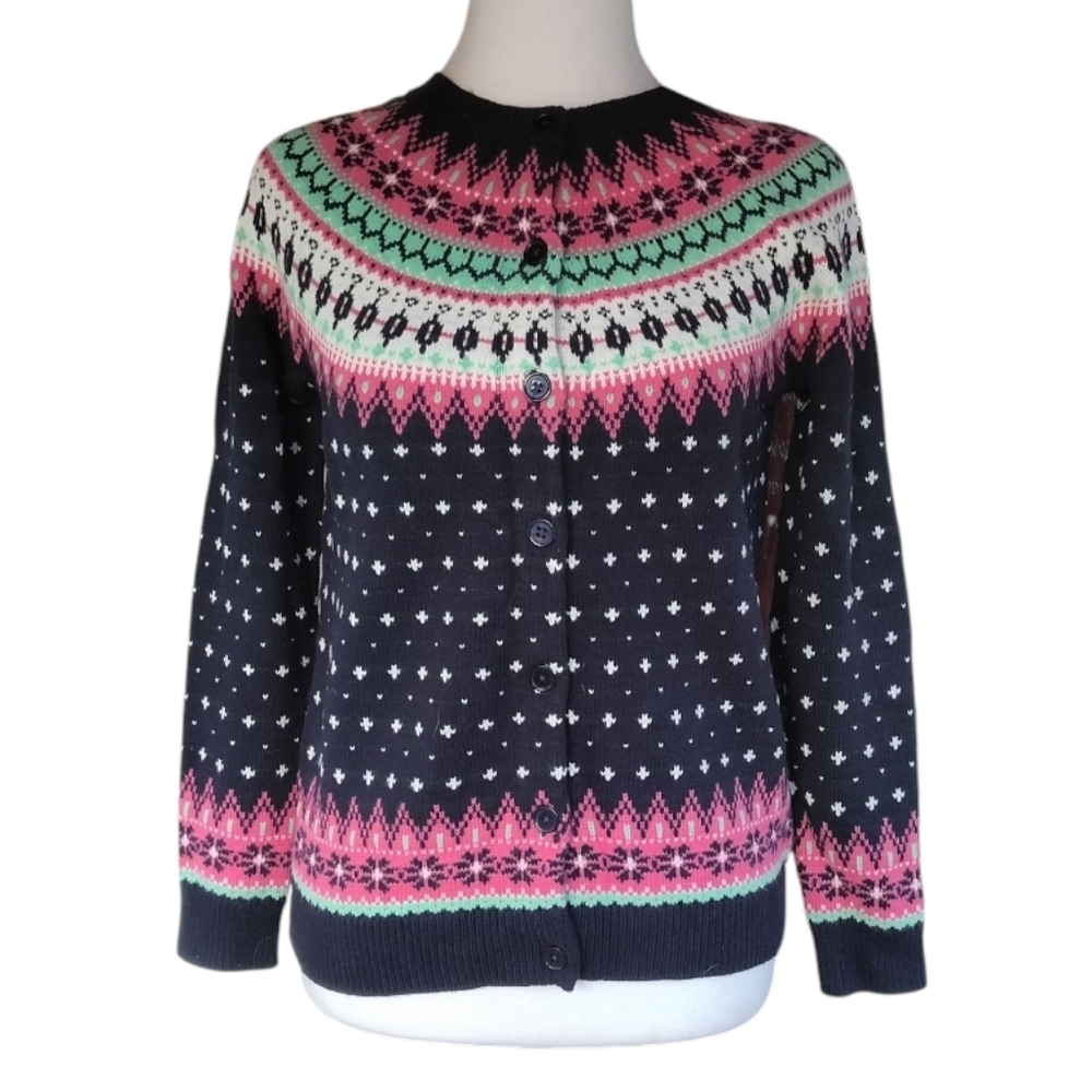 Talbots Lambs Wool Blend Nordic Fair Isle Knit Button Up Cardigan Petite‎ Small